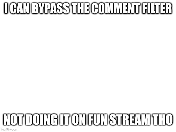 I can | I can bypass the comment filter; Not doing it on fun stream tho | image tagged in filter | made w/ Imgflip meme maker