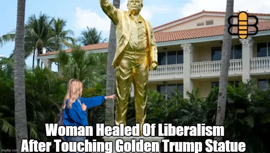 Woman Healed Of Liberalism After Touching Golden Trump Statue | made w/ Imgflip meme maker