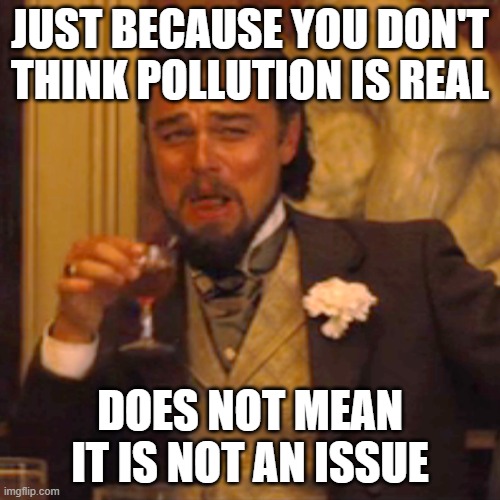 Laughing Leo Meme | Just because you don't think pollution is real; does not mean it is not an issue | image tagged in memes,laughing leo | made w/ Imgflip meme maker