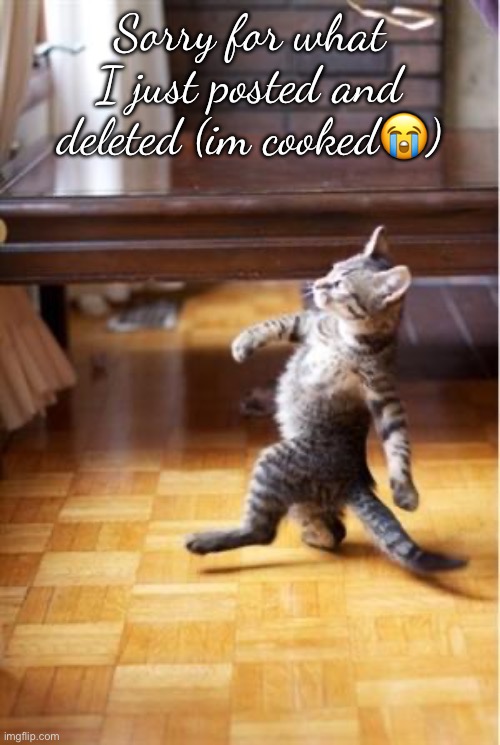Walking Cat | Sorry for what I just posted and deleted (im cooked😭) | image tagged in walking cat | made w/ Imgflip meme maker