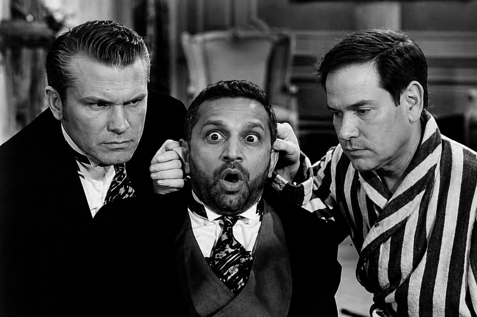 Pete Hegseth, Kash Patel and Marco Rubio, The Three Stooges Blank Meme Template