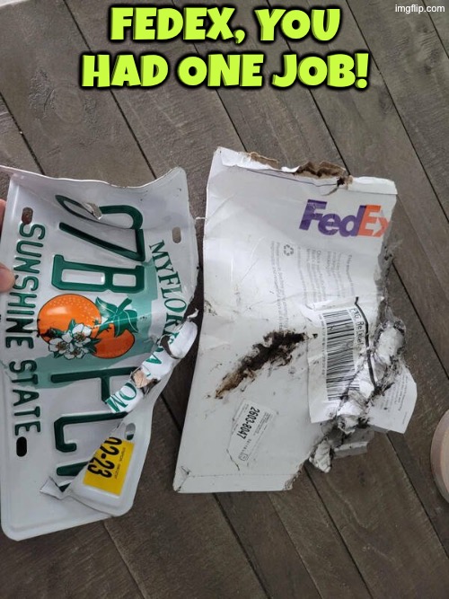 FedEx Fail. Nothing new | FedEx, you had one job! | image tagged in you had one job,fedex,epic fail,duhhh dumbass,do you are have stupid,license plate | made w/ Imgflip meme maker