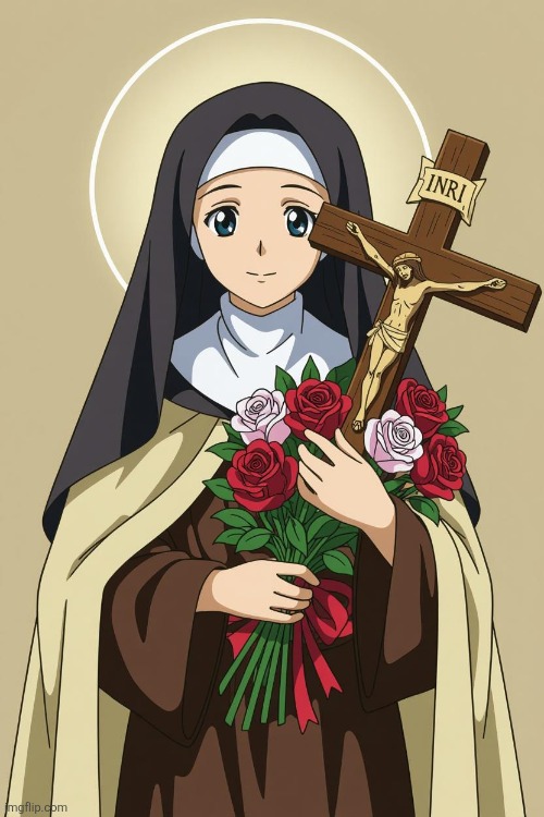 St. Thérèse of Liseux pray for us. | image tagged in catholic,saints,heaven | made w/ Imgflip meme maker