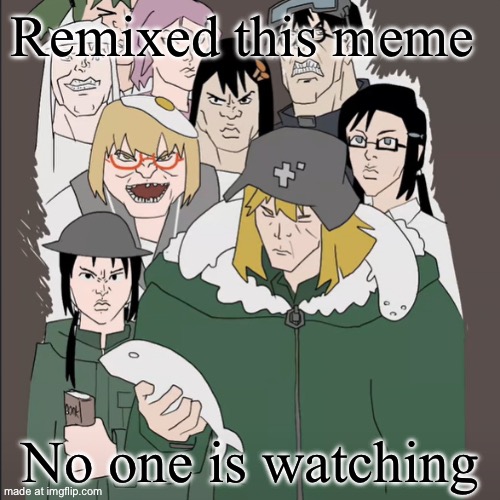 Yuuri holding a fish | Remixed this meme; No one is watching | image tagged in yuuri holding a fish,remix | made w/ Imgflip meme maker