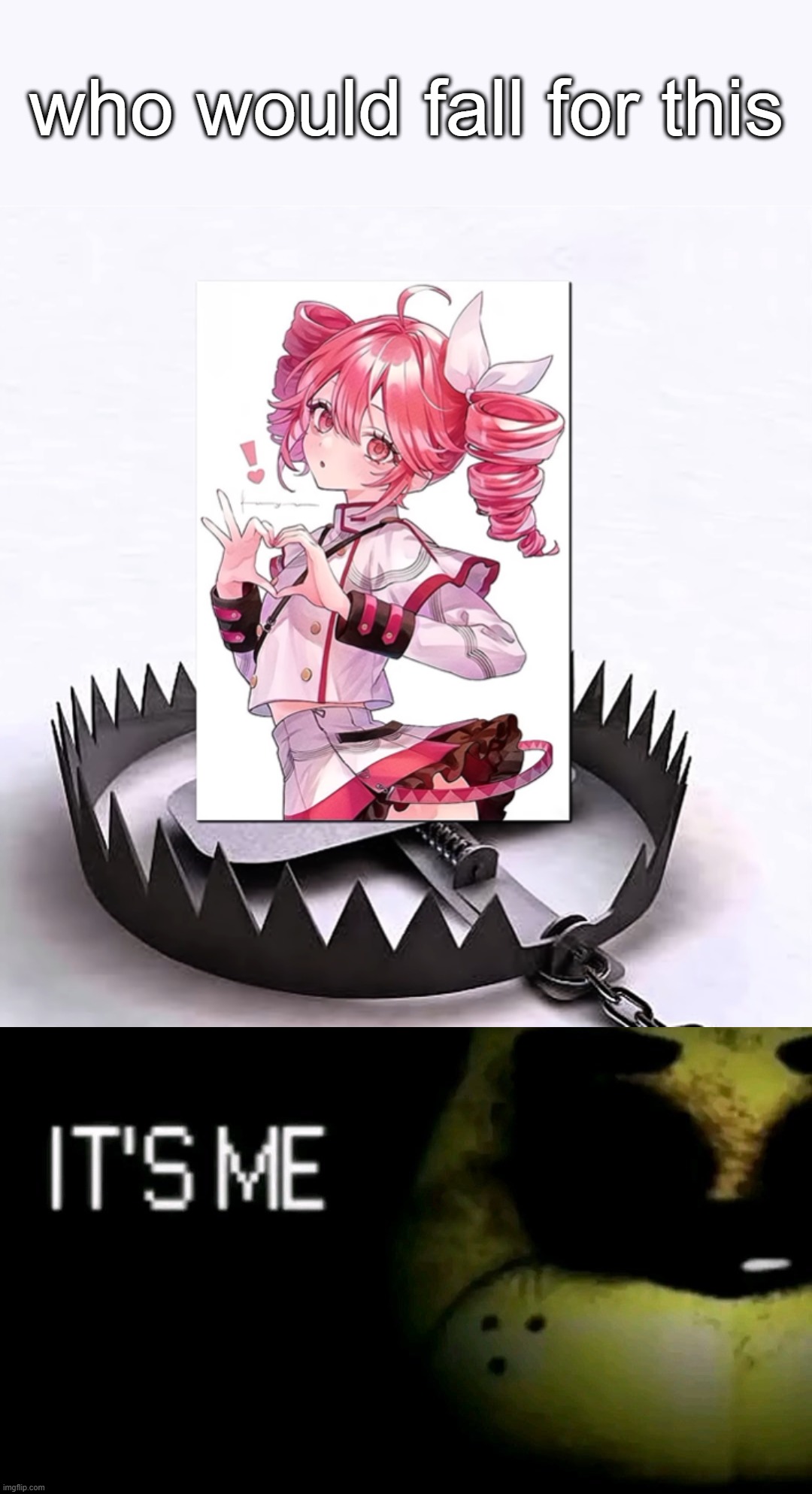 (the original image had a typo so I had to add my own text) | who would fall for this | image tagged in it s me | made w/ Imgflip meme maker