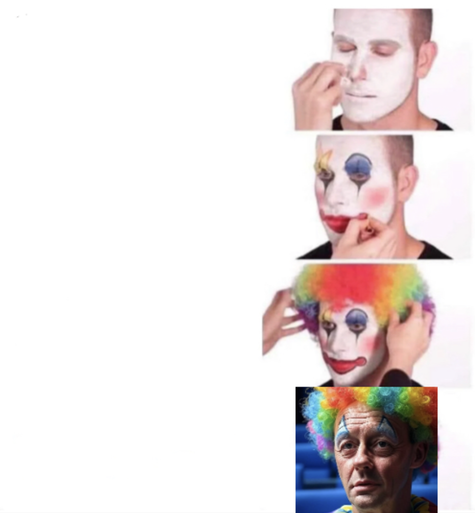 Clown Applying makeup turning into Merz meme Blank Meme Template