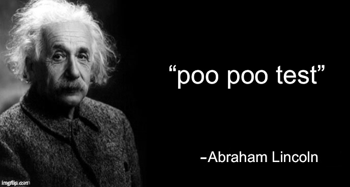 Poo poo test (by the way I’m goofed) | “poo poo test”; Abraham Lincoln | image tagged in albert einstein,uhh,shitpost | made w/ Imgflip meme maker