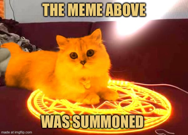 RayCat Powers | The meme above; Was summoned | image tagged in raycat powers | made w/ Imgflip meme maker