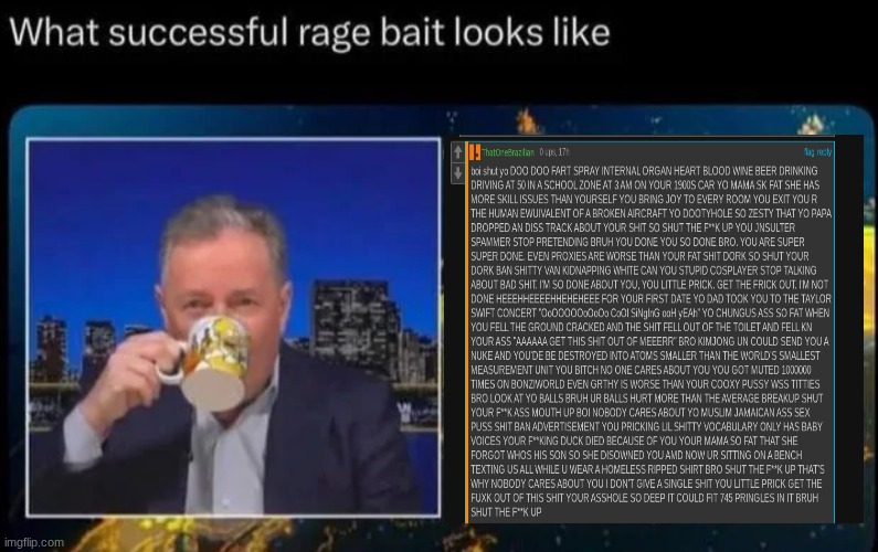What successful ragebait looks like | image tagged in what successful ragebait looks like | made w/ Imgflip meme maker