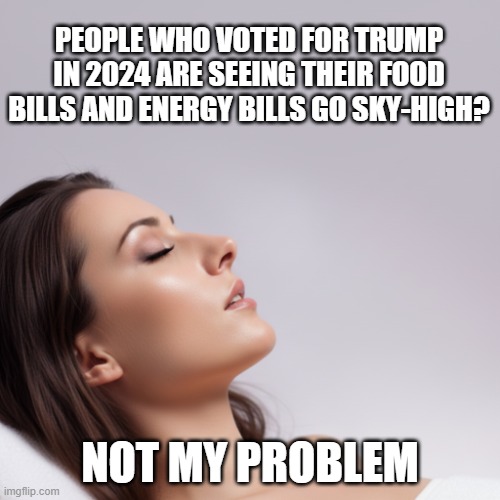 Not My Problem High Prices | people who voted for trump in 2024 are seeing their food bills and energy bills go sky-high? not my problem | image tagged in not my problem,high food prices,high energy prices,i hate donald trump,trump sucks | made w/ Imgflip meme maker