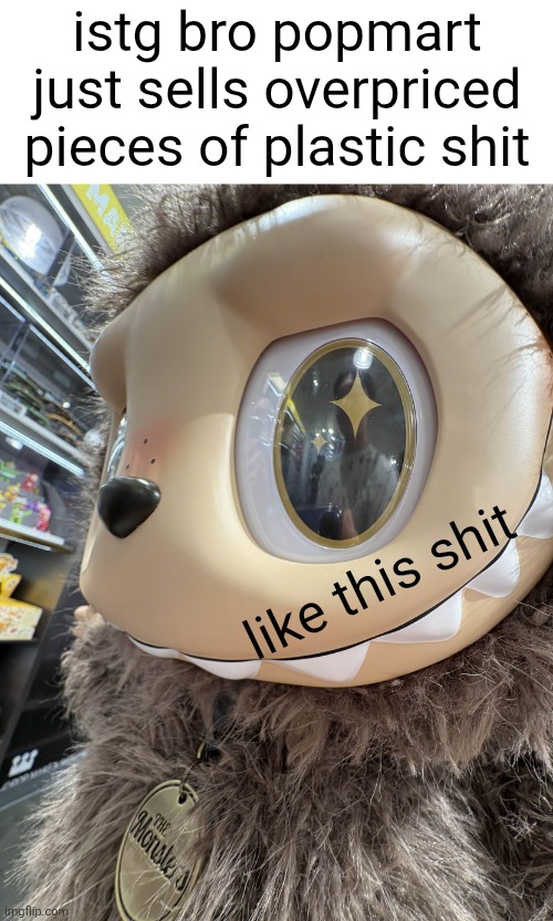 plastic shit | istg bro popmart just sells overpriced pieces of plastic shit; like this shit | image tagged in no labubus,popmart,pieces of shit,plastic,the monsters | made w/ Imgflip meme maker