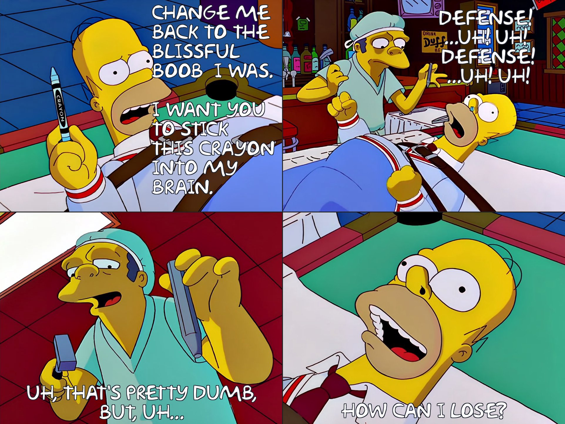 homer crayon 4 panel Blank Meme Template