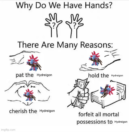 As you can tell, I like Hydreigon | Hydreigon; Hydreigon; Hydreigon; Hydreigon | image tagged in why do we have hands all blank | made w/ Imgflip meme maker