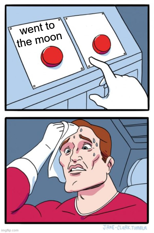 moon | went to the moon | image tagged in memes,two buttons | made w/ Imgflip meme maker