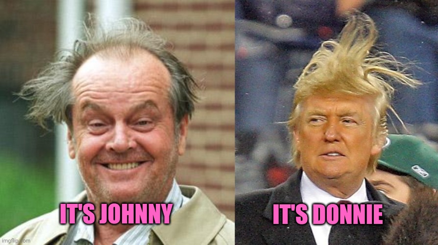 It's donnie; It's Johnny | image tagged in jack nicholson crazy hair,donald trumph hair | made w/ Imgflip meme maker