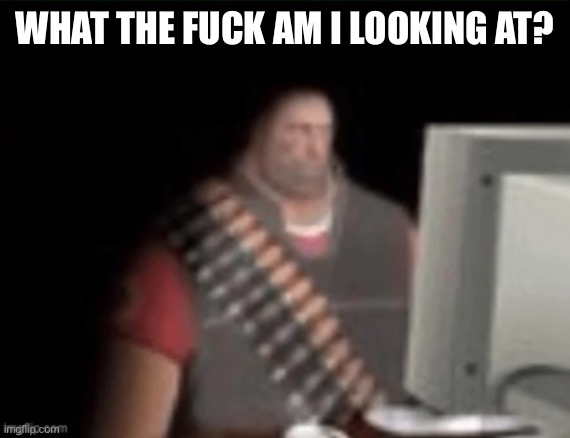 sad heavy computer | What the fuck am I looking at? | image tagged in sad heavy computer | made w/ Imgflip meme maker