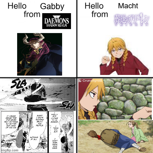 I guess macht and gabby are good friends | Macht; Gabby | image tagged in hello person from | made w/ Imgflip meme maker
