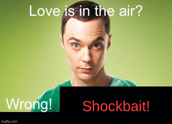 pretend this image is the worst shockbait youve ever seen | Shockbait! | image tagged in love is in the air wrong x | made w/ Imgflip meme maker