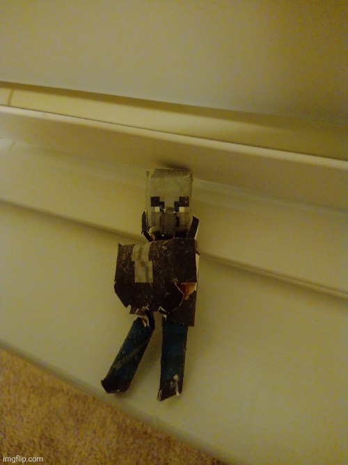 A Minecraft papercraft vindicator I made that didn't turn out that good. Can someone help me improve? BTW I only scissors + glue | image tagged in papercraft vindicator | made w/ Imgflip meme maker
