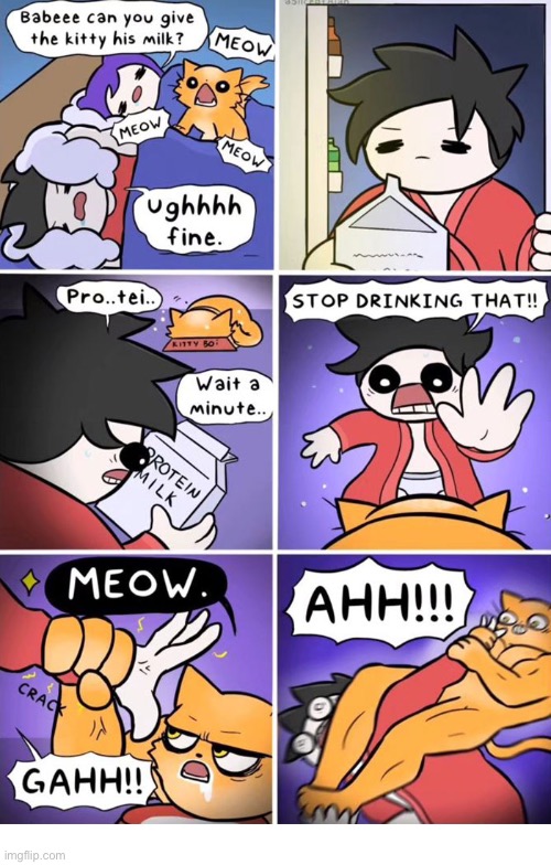 The wrong milk | image tagged in comics,cat,milk,protein,stop,buff | made w/ Imgflip meme maker