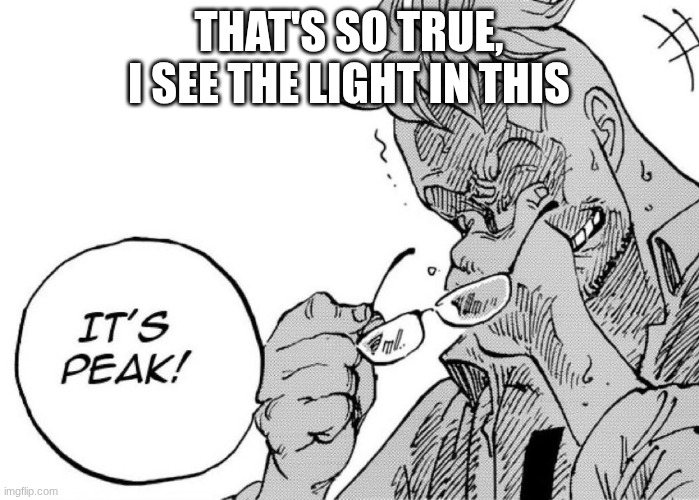 That's so true, I see the light in this | image tagged in it s peak marco | made w/ Imgflip meme maker