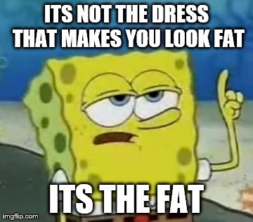 I'll Have You Know Spongebob | ITS NOT THE DRESS THAT MAKES YOU LOOK FAT ITS THE FAT | image tagged in memes,ill have you know spongebob | made w/ Imgflip meme maker