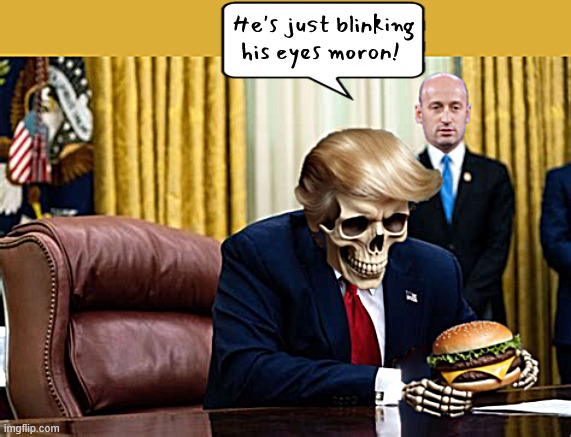 Trump is like president A Blinkin | He's just blinking his eyes moron! | image tagged in trump is like president a blinkin,miller makes sure trump get his meals,has anyone seen trump's peepers,maga morbidity | made w/ Imgflip meme maker