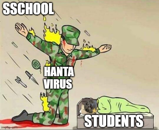 Soldier protecting sleeping child | sschool; hanta virus; students | image tagged in soldier protecting sleeping child | made w/ Imgflip meme maker