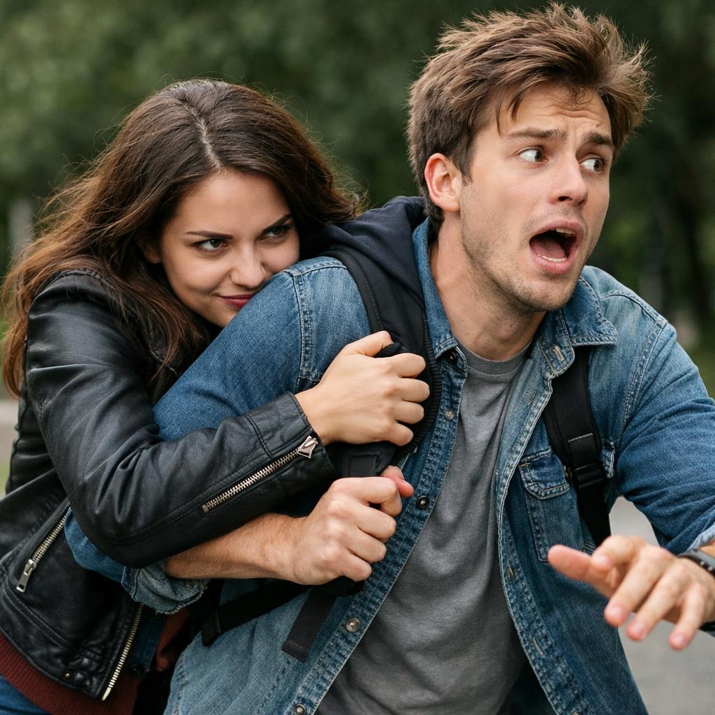 Girl being possesive and the guy wanting to run away Blank Meme Template