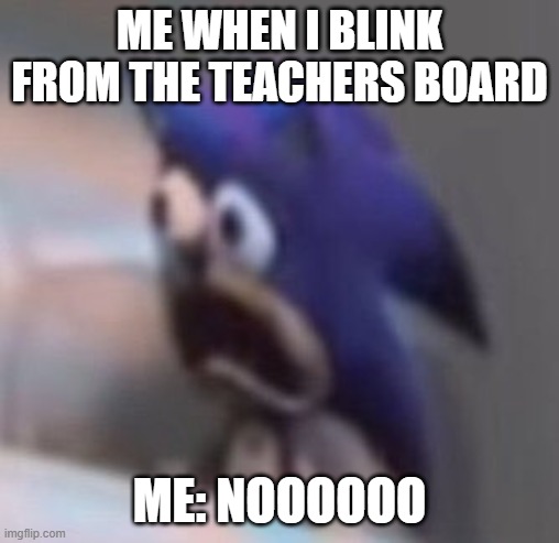 I Quit! | me when I blink from the teachers board; ME: NOOOOOO | image tagged in traumatised sonic | made w/ Imgflip meme maker