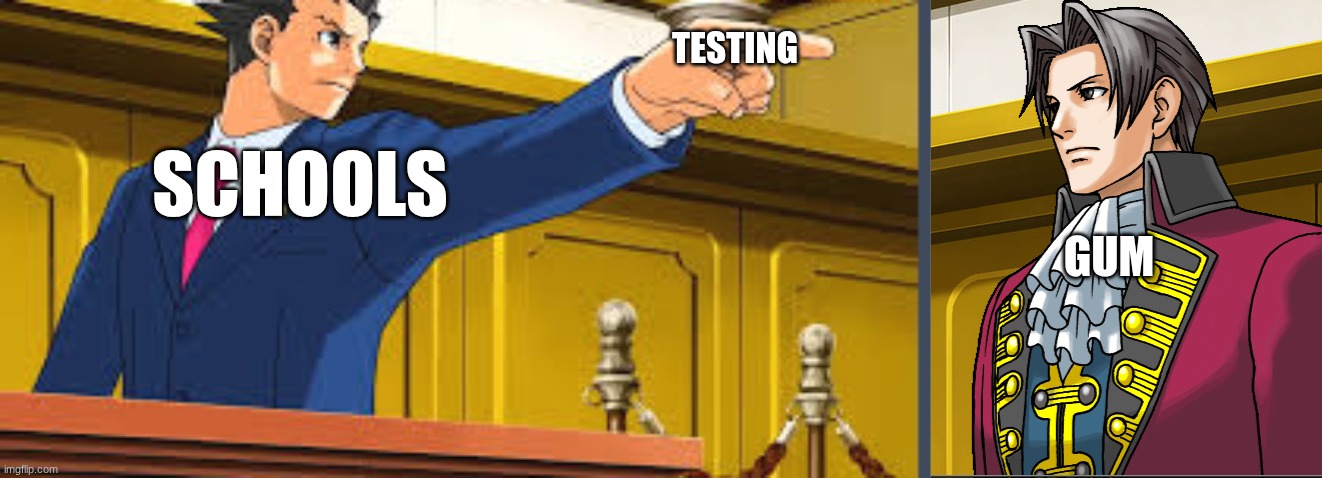 testing gum schools | image tagged in objection | made w/ Imgflip meme maker