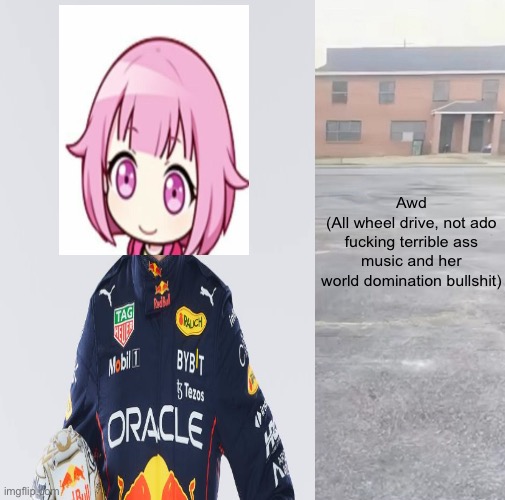 blank sybau maker | Awd
(All wheel drive, not ado fucking terrible ass music and her world domination bullshit) | image tagged in blank sybau maker | made w/ Imgflip meme maker