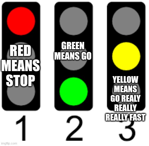 Daily bad advice from your local Pet Rock! | Green means go; Red means stop; Yellow means go REALY really really fast | image tagged in images 4 png | made w/ Imgflip meme maker