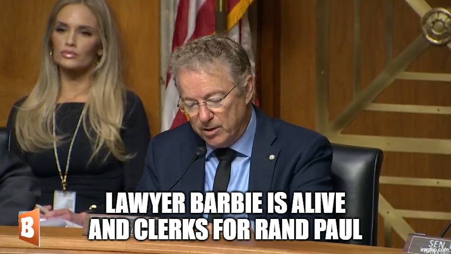 Covid Hearing Barbie | Lawyer Barbie is alive and clerks for Rand Paul | image tagged in rand paul,covid | made w/ Imgflip meme maker