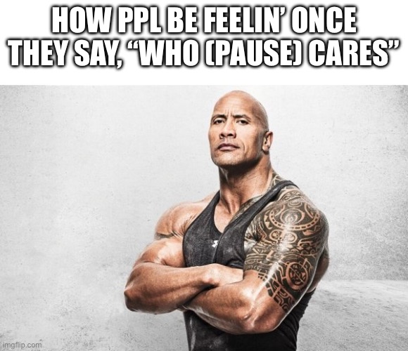 The Rock / La Roca | How ppl be feelin’ once they say, “Who (pause) cares” | image tagged in the rock / la roca,memes | made w/ Imgflip meme maker