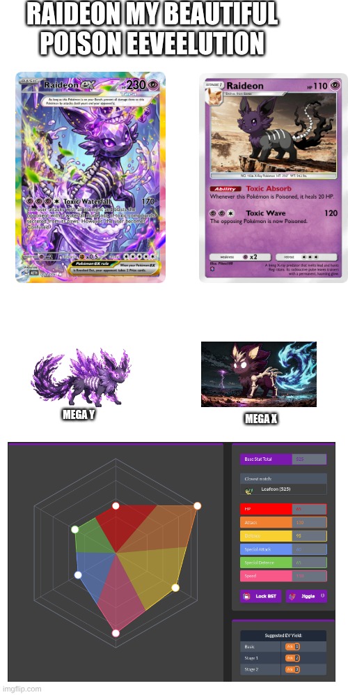 raideon | raideon my beautiful poison eeveelution; mega y; mega x | image tagged in eeveelutions,pokemon | made w/ Imgflip meme maker