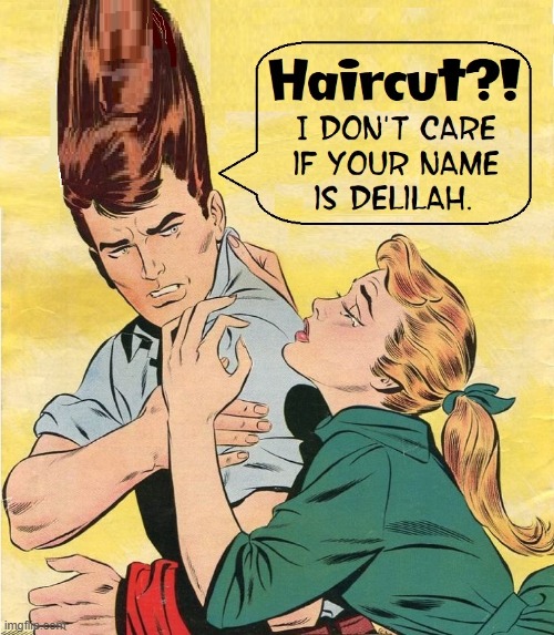 I see what Samson was up against... She's Cute! | image tagged in vince vance,tall hair dude,samson and delilah,bible,memes,cartoons | made w/ Imgflip meme maker
