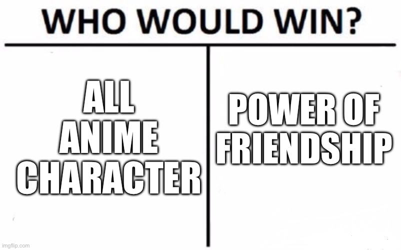 Who win? True version | All anime character; Power of friendship | image tagged in memes,who would win,anime,fun,bruh | made w/ Imgflip meme maker