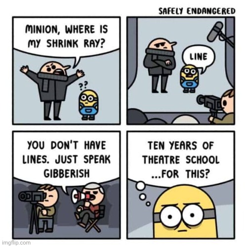 Line | image tagged in minions,lines,shrink ray,gru,comics,comics/cartoons | made w/ Imgflip meme maker