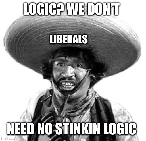 Badges we dont need no stinking badges | Logic? We don’t Need no stinkin logic Liberals | image tagged in badges we dont need no stinking badges | made w/ Imgflip meme maker