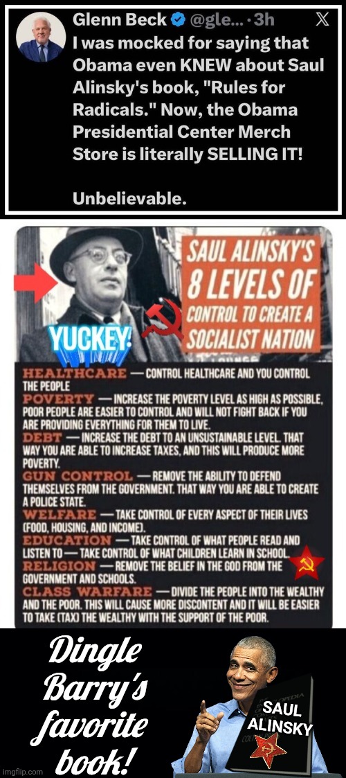 Dingle Barry huckstering for Saul Alinsky | Dingle Barry's favorite book! Saul Alinsky | image tagged in img 53 jpeg,saul alinsky socialism,obama | made w/ Imgflip meme maker