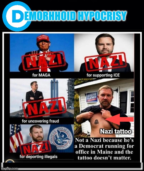 Demorhhoid hypocrisy | emorhhoid Hypocrisy; Nazi tattoo | image tagged in what how,nazi,tattoo | made w/ Imgflip meme maker