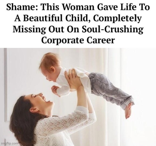 She really missed out | image tagged in img 12 jpeg,feminism,vs,motherhood | made w/ Imgflip meme maker