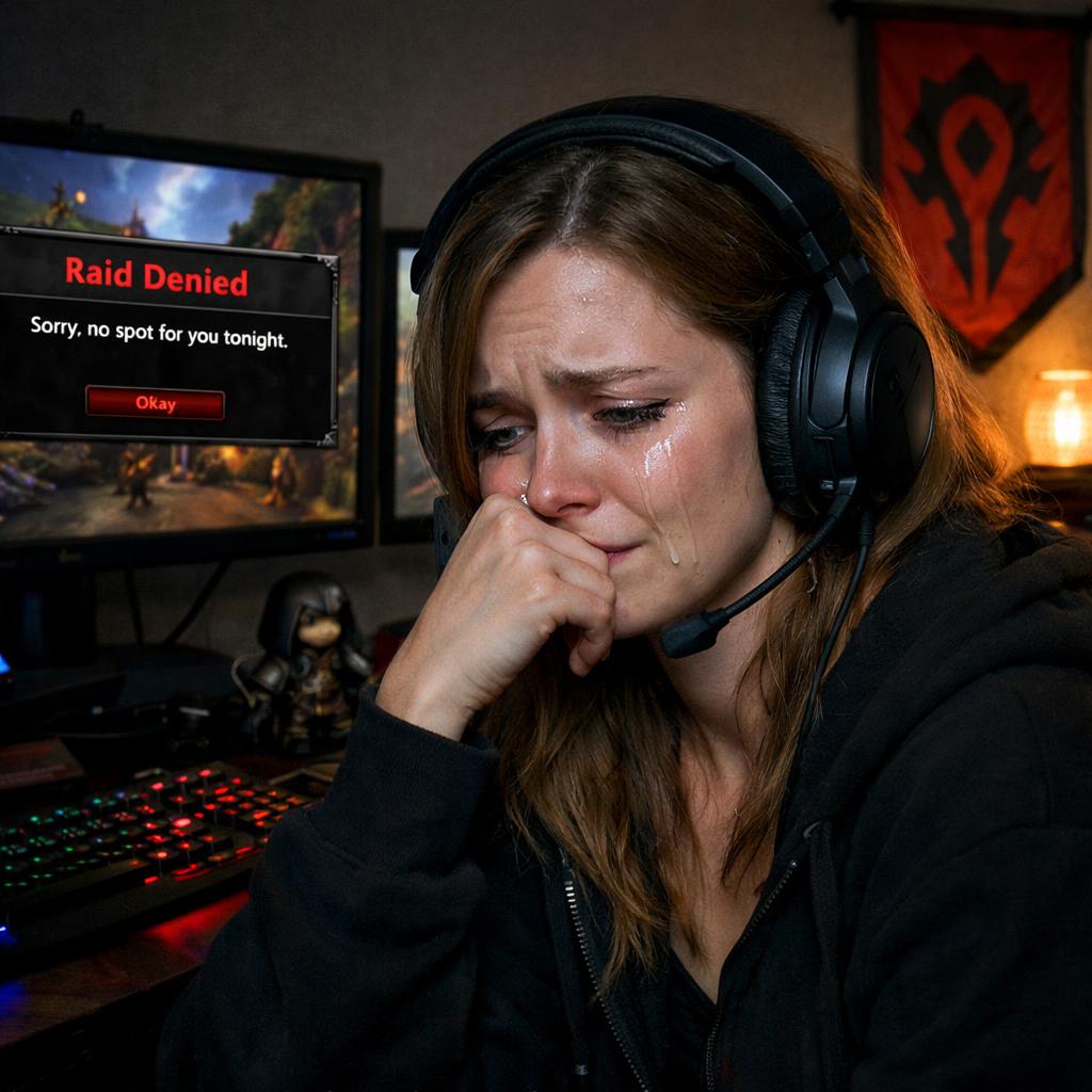 woman who plays wow as a rogue denied raid spot crying Blank Meme Template