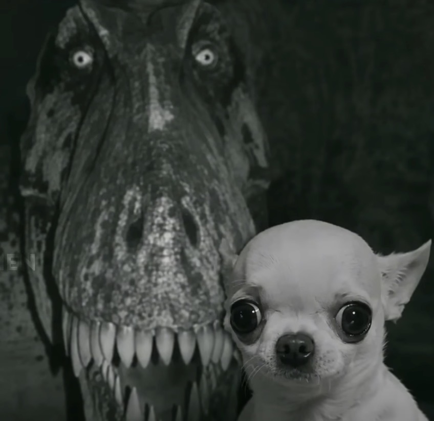 Dinosaur behind Chihuahua Blank Meme Template