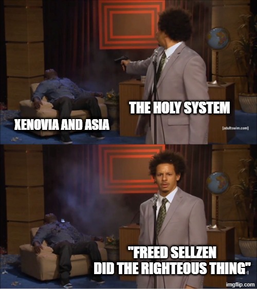 I think the most effective way to bring peace in high school dxd is to delete the universe | the holy system; xenovia and asia; "freed sellzen did the righteous thing" | image tagged in memes,who killed hannibal,anime,xenovia,high school dxd,asia argento | made w/ Imgflip meme maker