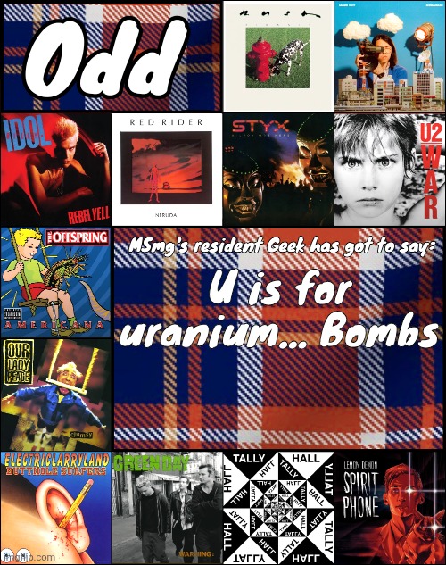 Odd's album announcement template | U is for uranium... Bombs | image tagged in odd's album announcement template | made w/ Imgflip meme maker