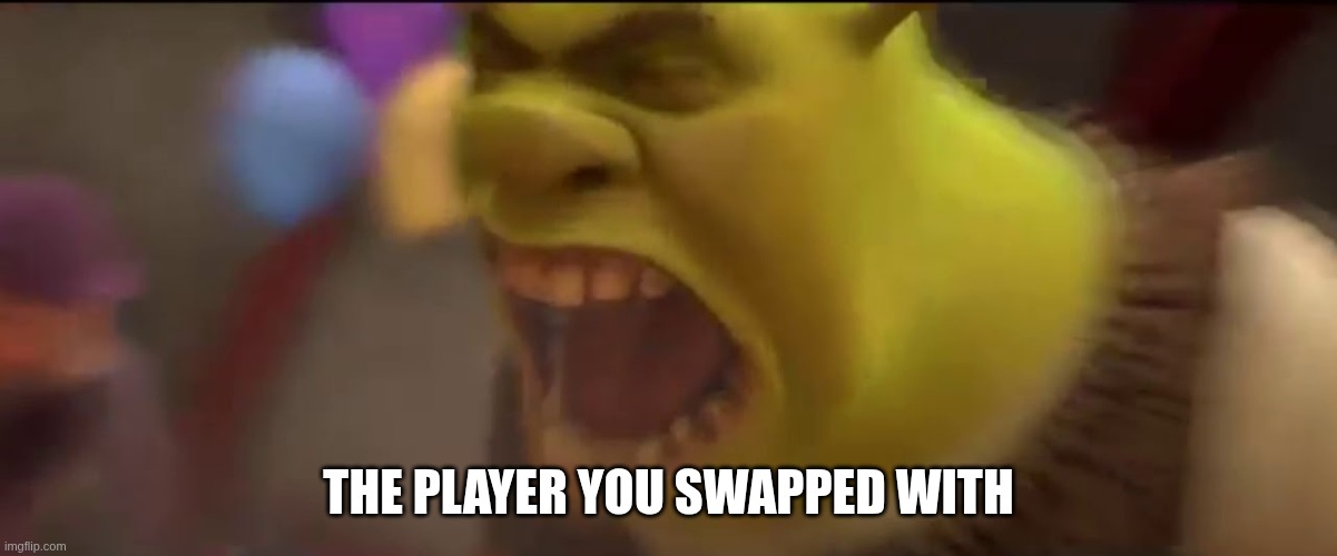 the player you swapped with | image tagged in shrek screaming | made w/ Imgflip meme maker