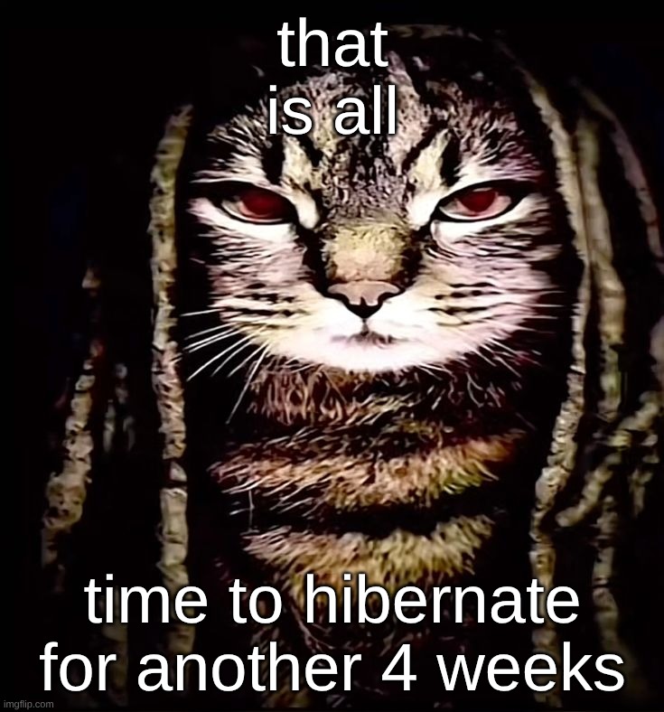 kat von | that is all; time to hibernate for another 4 weeks | image tagged in kat von | made w/ Imgflip meme maker
