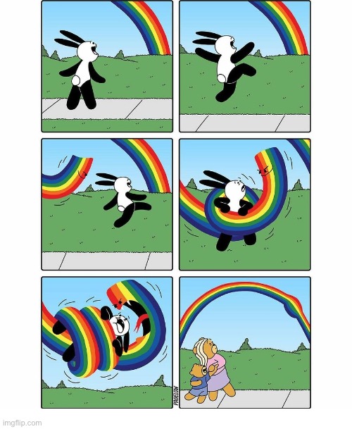 Buni Comics | image tagged in comics,buni comics,rainbow,happy,monster,wrapped up | made w/ Imgflip meme maker